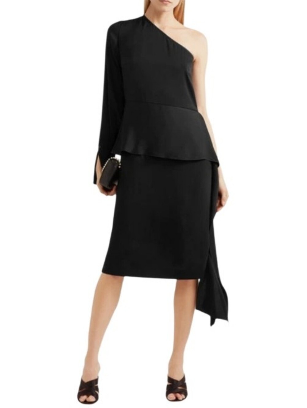 STELLA MCCARTNEY Black One Shoulder Draped Stretch Midi Dress US 4 $970